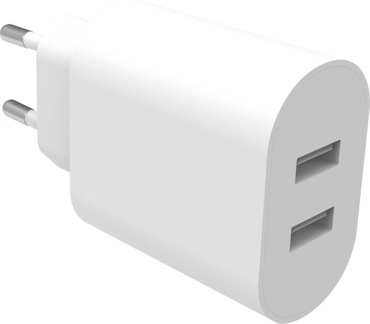 Väggladdare, 2xUSB-A - VÄGGLADDARE 2XUSB-A 4.8 A VIT SMARTLINE