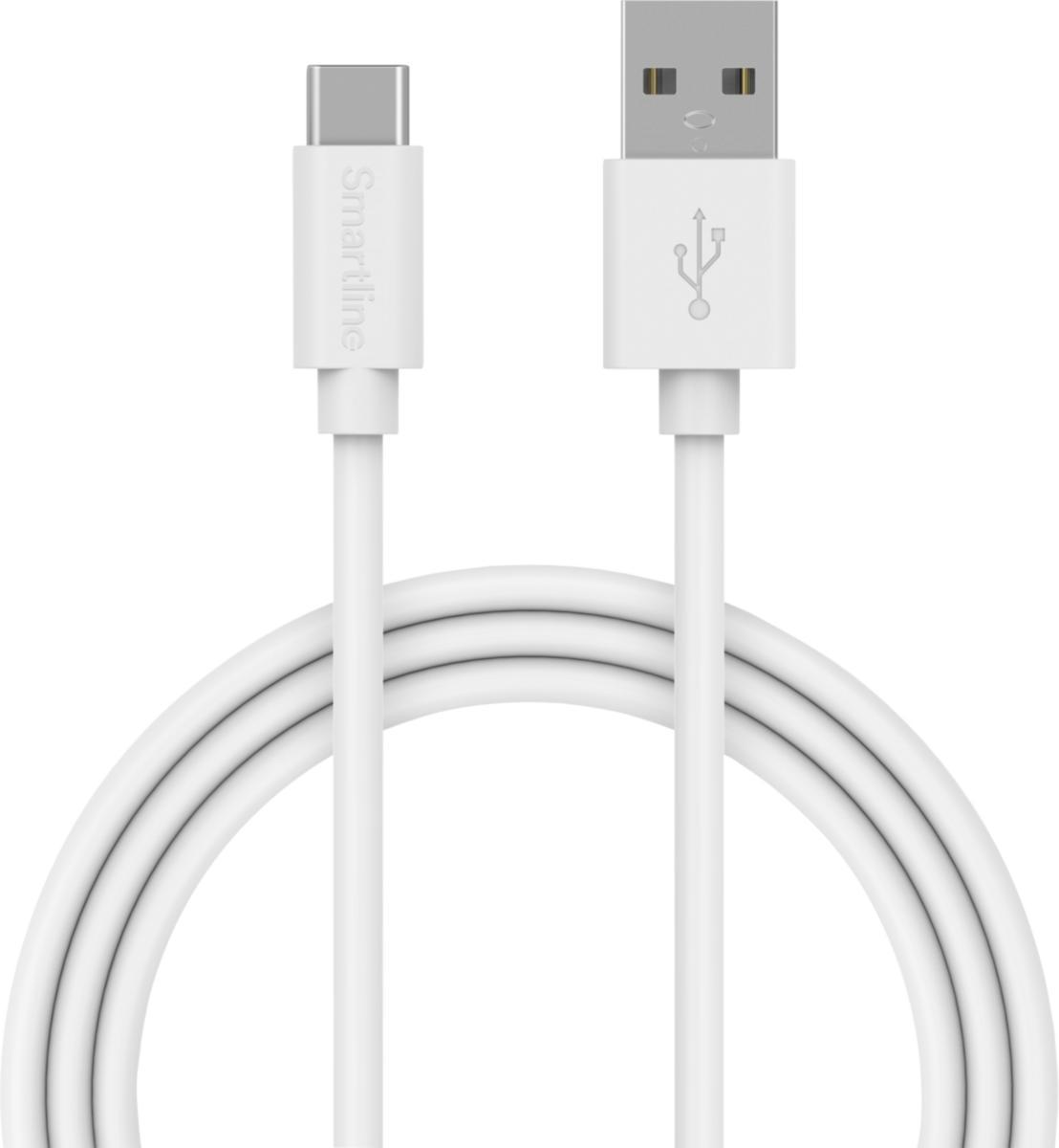 Laddkabel, USB-A till USB-C - LADDKABEL 1 M USB-A TILL USB-C VIT SMARTLINE