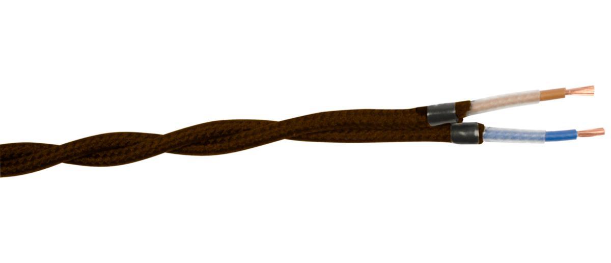 SKK (H03VV-H), Lampsladd, rund, textil, tvinnad - TEXTILKABEL 2X0.75 SKK BRUN TVINNAD BOBIN 25M
