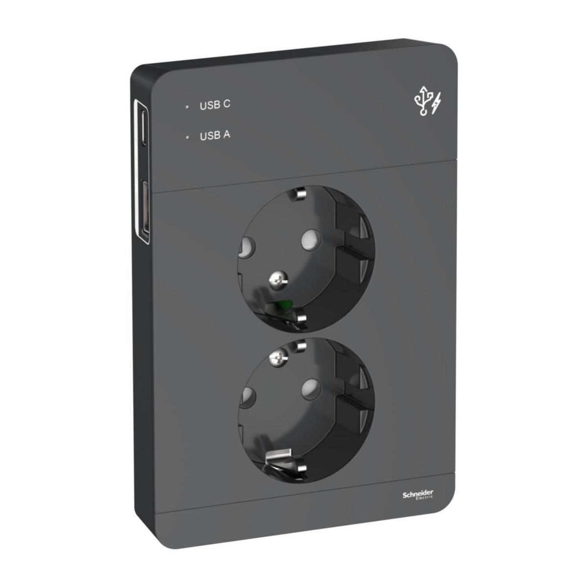 Vägguttag 2-vägs med USB laddning Typ A + C, Exxact - VÄGGUTTAG 2-VÄGS MED USB ANT WDE003395
