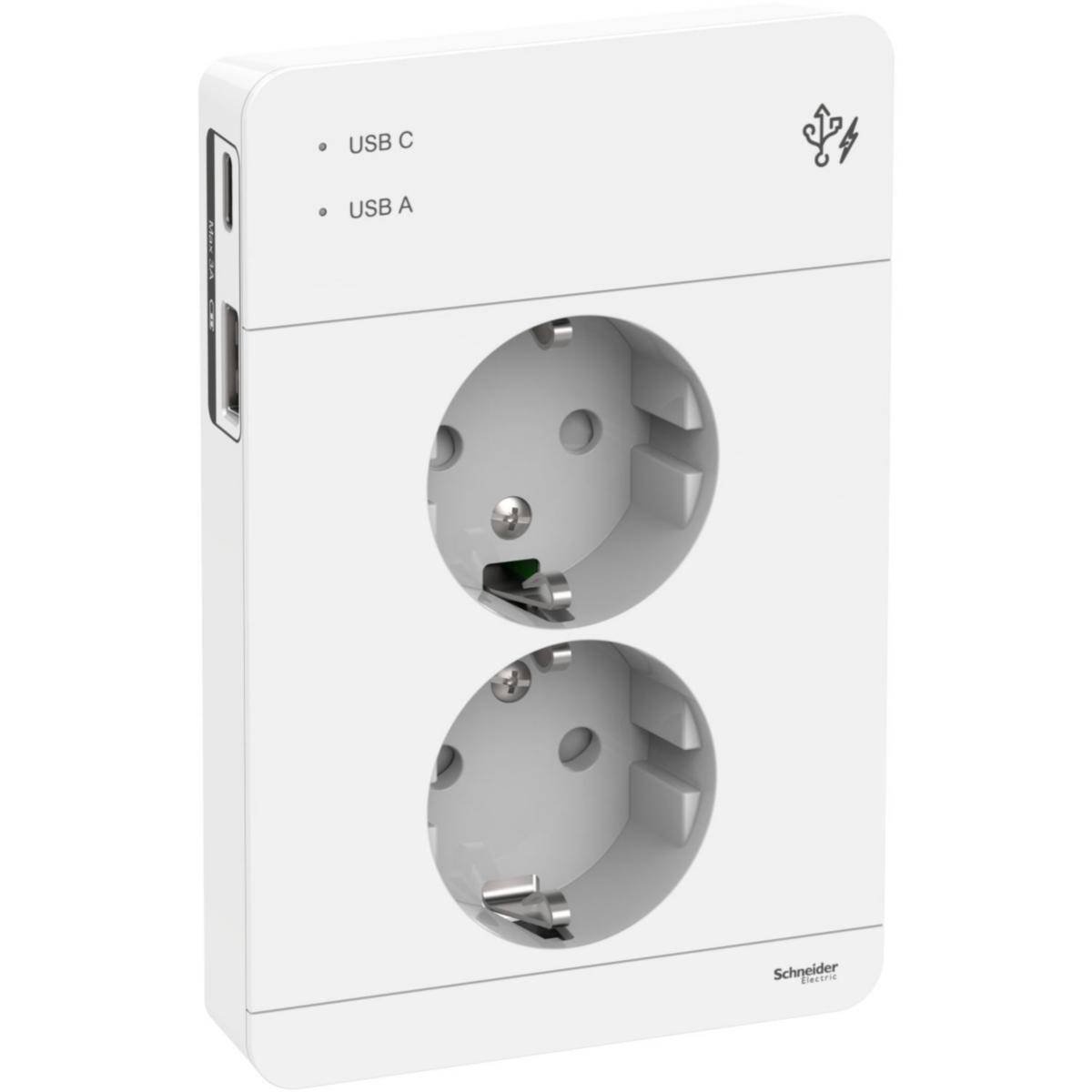 Vägguttag 2-vägs med USB laddning Typ A + C, Exxact - VÄGGUTTAG 2-VÄGS MED USB VIT WDE002195