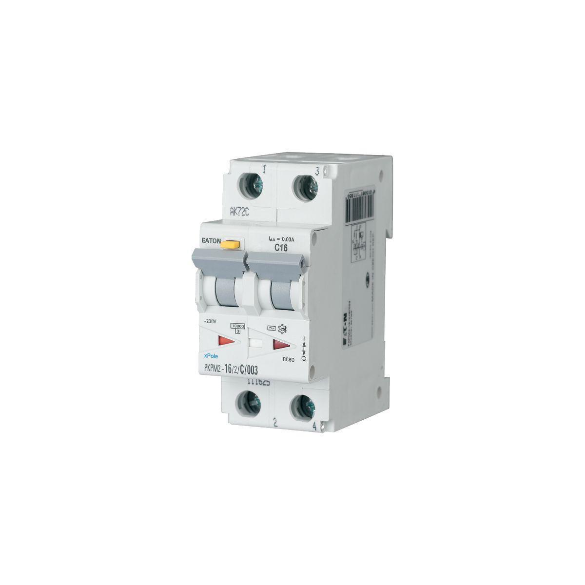 Personskyddsbrytare Xpole, serie PKPM2, B/C-karakteristik, 10kA, typ A - PERSSKYDDSBR  10A 2POL 30MA PKPM2-10/2/C/003-A