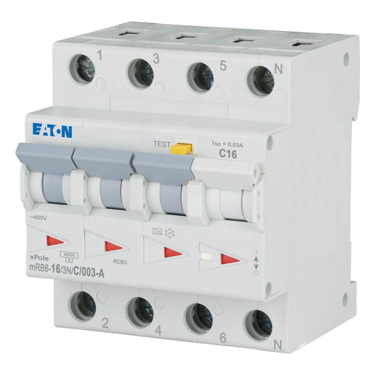 Personskyddsbrytare MRB6 - PERS SK BR 16A 3N C 30MA 6KA A mRB6-16/3N/C/003-A