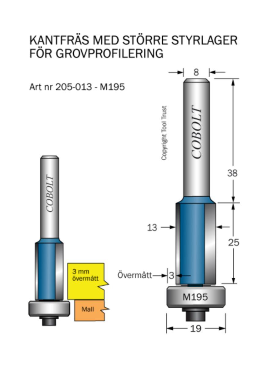 Kantfräs Cobolt HM - KANTFRÄS HM COBOLT D13 L25 TL77 S8 ÖVERDIM. LAGER D19