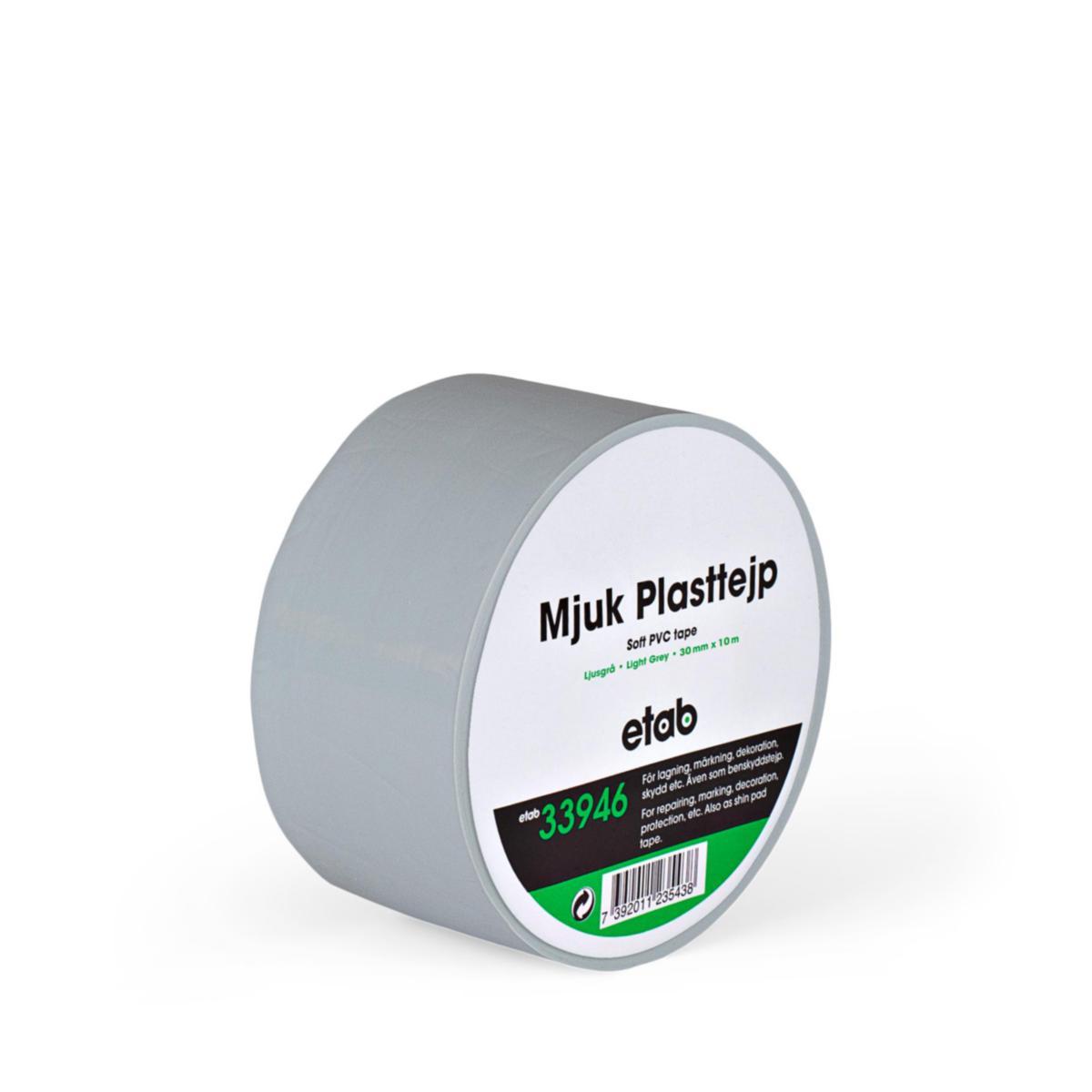 Plasttejp PVC etab 33946 - PLASTTEJP MJUK PVC 30MMX10M LJUSGRÅ 0.17MM