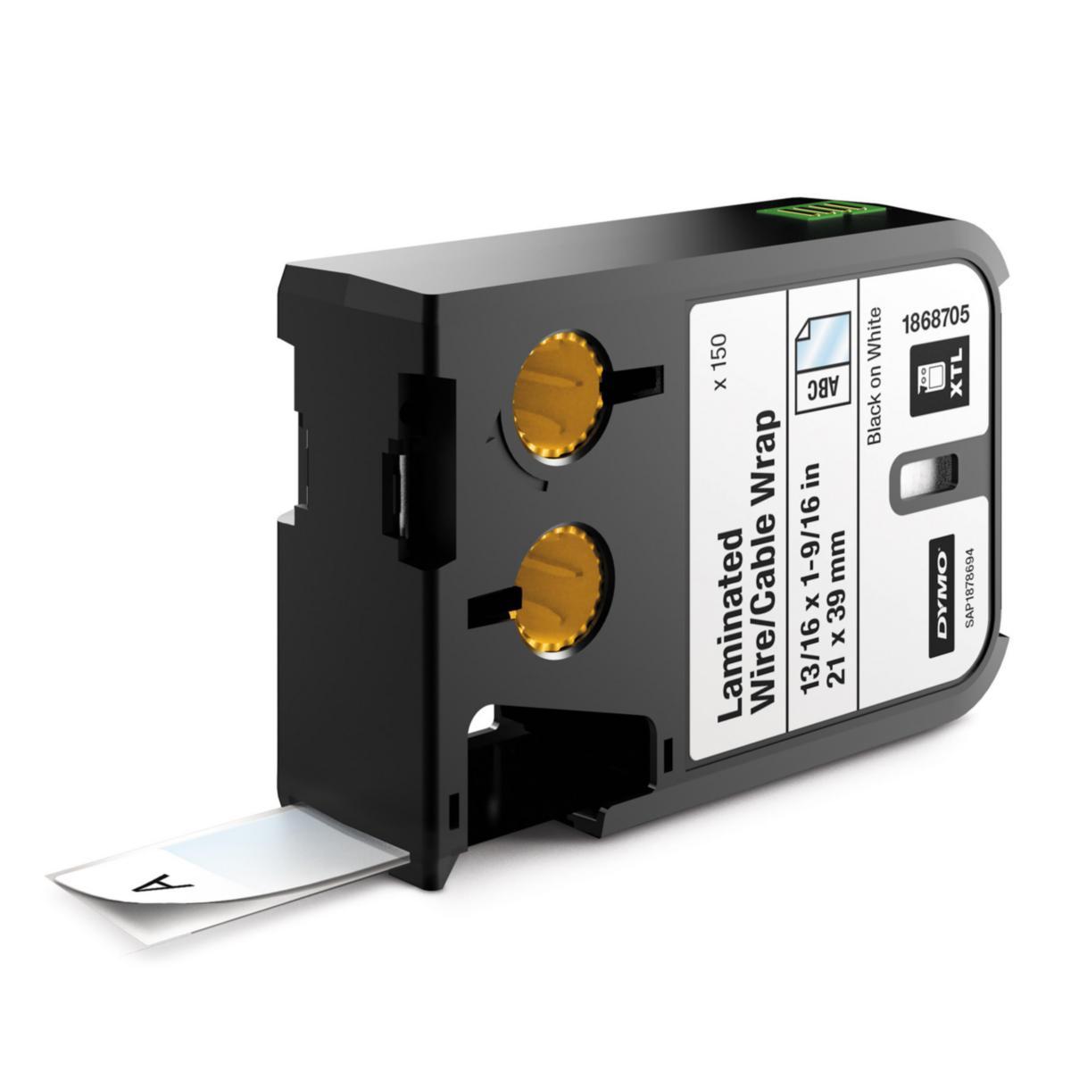 Märketikett Dymo XTL Laminerad för kabel - MÄRKTEJP DYMO XTL KABELMÄRKN. 21 MM X 39 MM, SV/VIT 150 ST