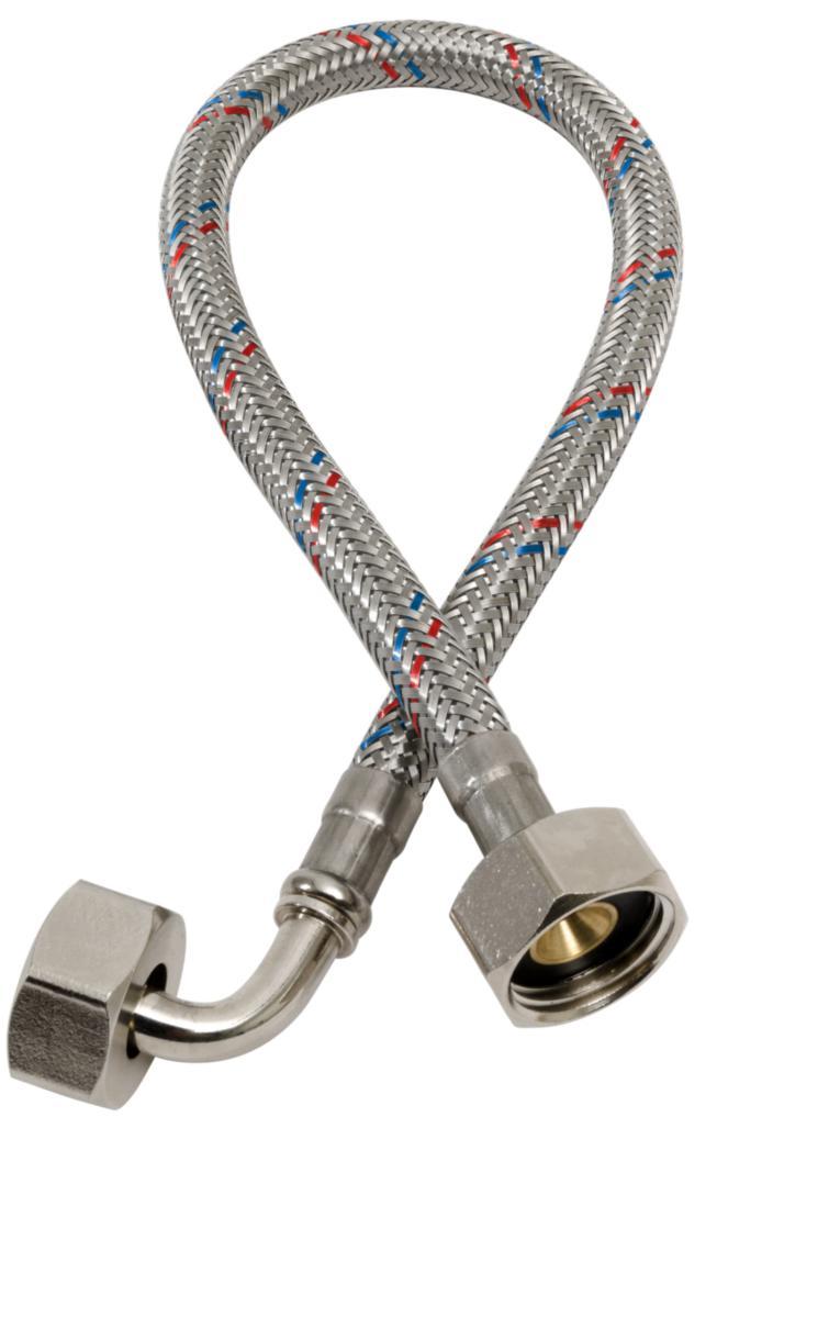 Anslutningsslang PEX, metallomspunnen mjuk, rak-vinkel - ANSL SLANG PEX G15X1200MM RAK/VINKEL . R.F OMFLÄT.DN 8