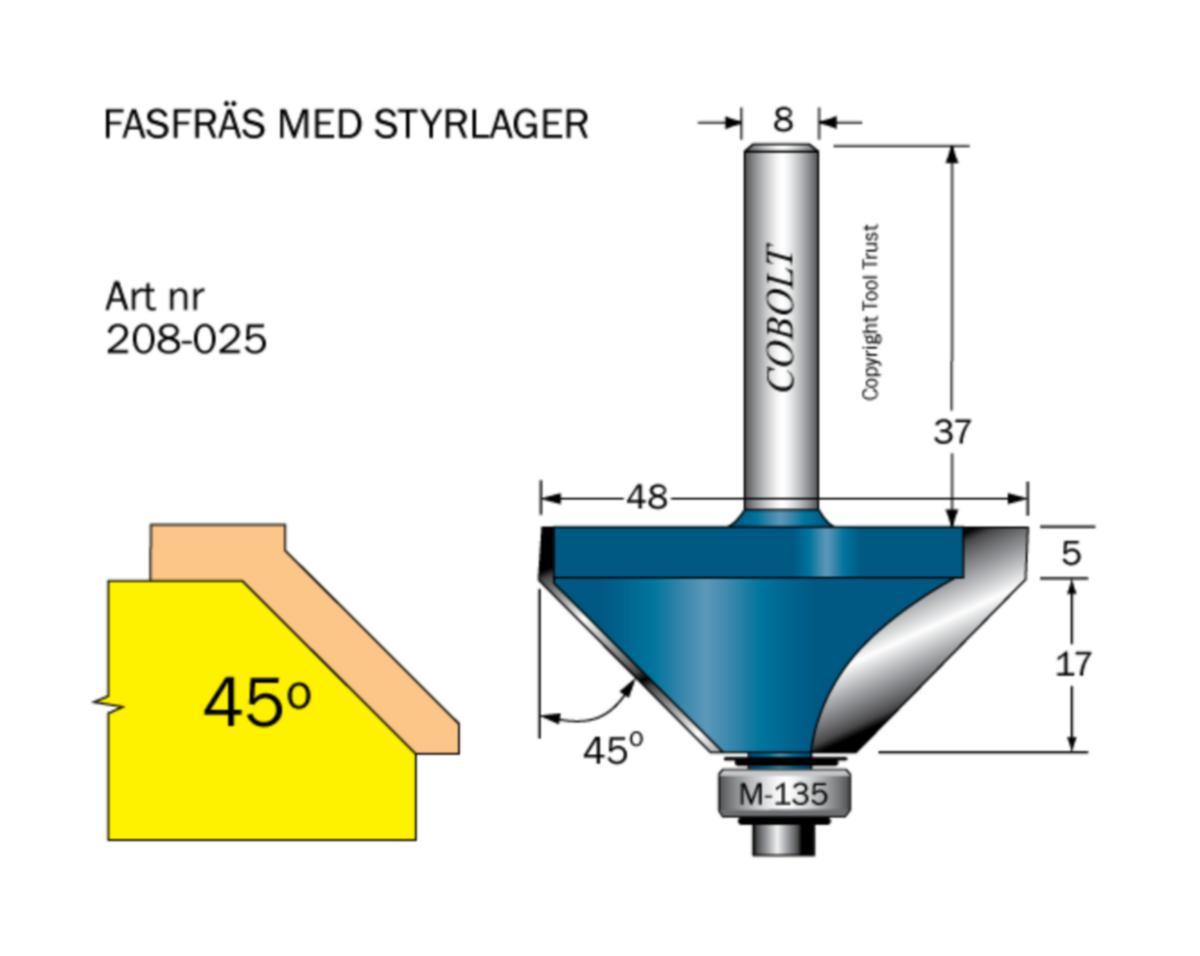 Fasfräs Cobolt HM - FASFRÄS HM COBOLT 45° D48 L17 F17.5 TL72 S8 LAGER M135