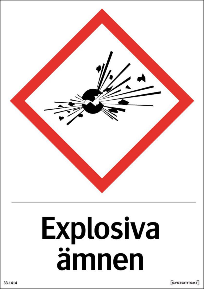 Märkningsskyltar "Kemiska arbetsmiljörisker" - SKYLT EXPLOSIVA ÄMNEN 33-1414 210X297MM HÅRDPLAST
