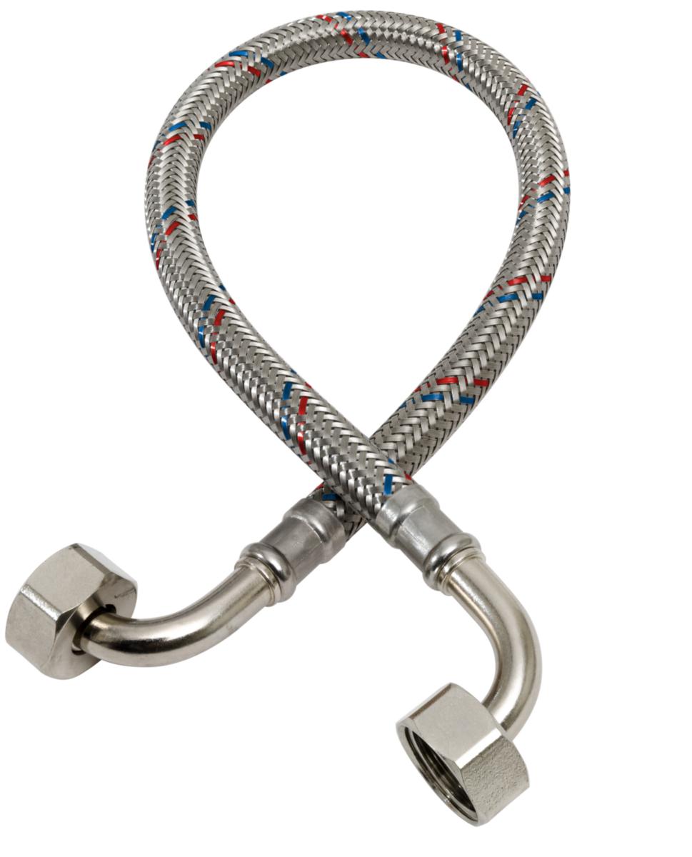 Anslutningsslang PEX, metallomspunnen mjuk, vinkel-vinkel - ANSL SLANG PEX G15X1200MM VINKEL/VINKEL R.F OMFLÄT DN8