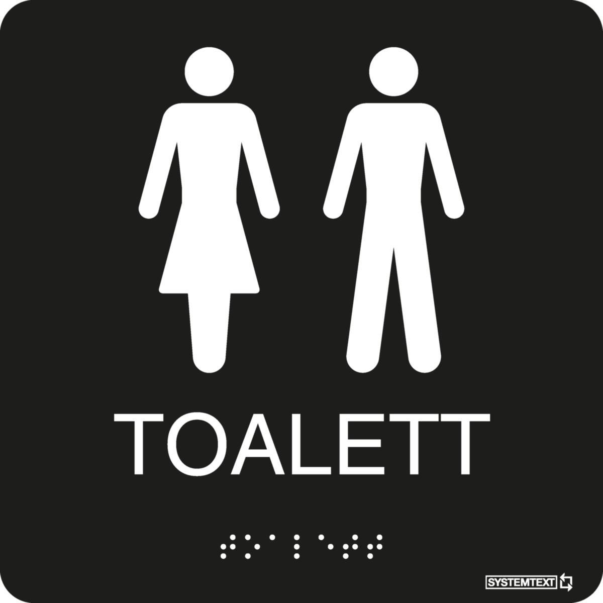 Taktilskyltar - SKYLT SYSTEMTEXT TAKTIL UNISEX TOALETT SVART 150X150MM