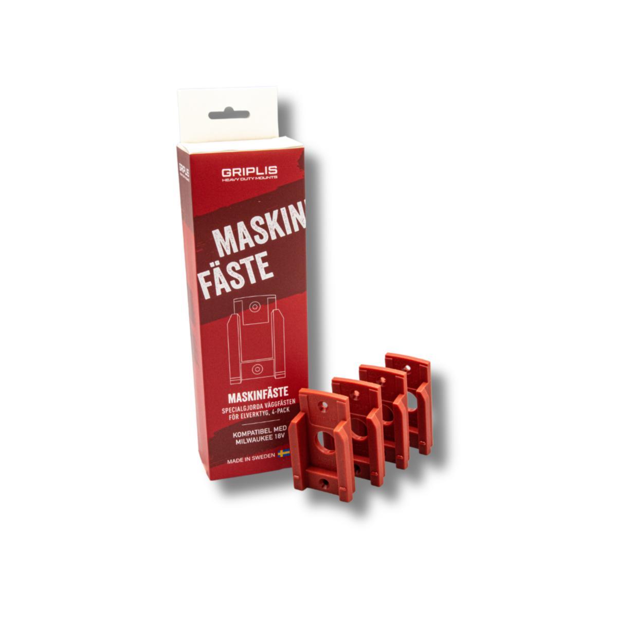 Maskinfäste, väggfäste för 18 V batteridrivna verktyg, Griplis - MASKINFÄSTE GRIPLIS MILWAUKEE 18V RÖD 4-PACK
