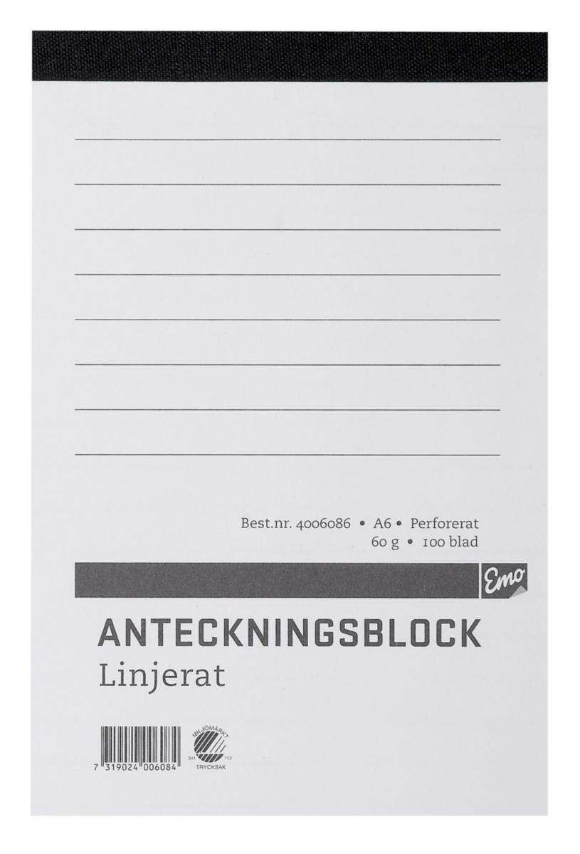 Anteckningsblock A6 Linjerat - ANTECKNINGSBLOCK A6 LINJERAT 100 BLAD