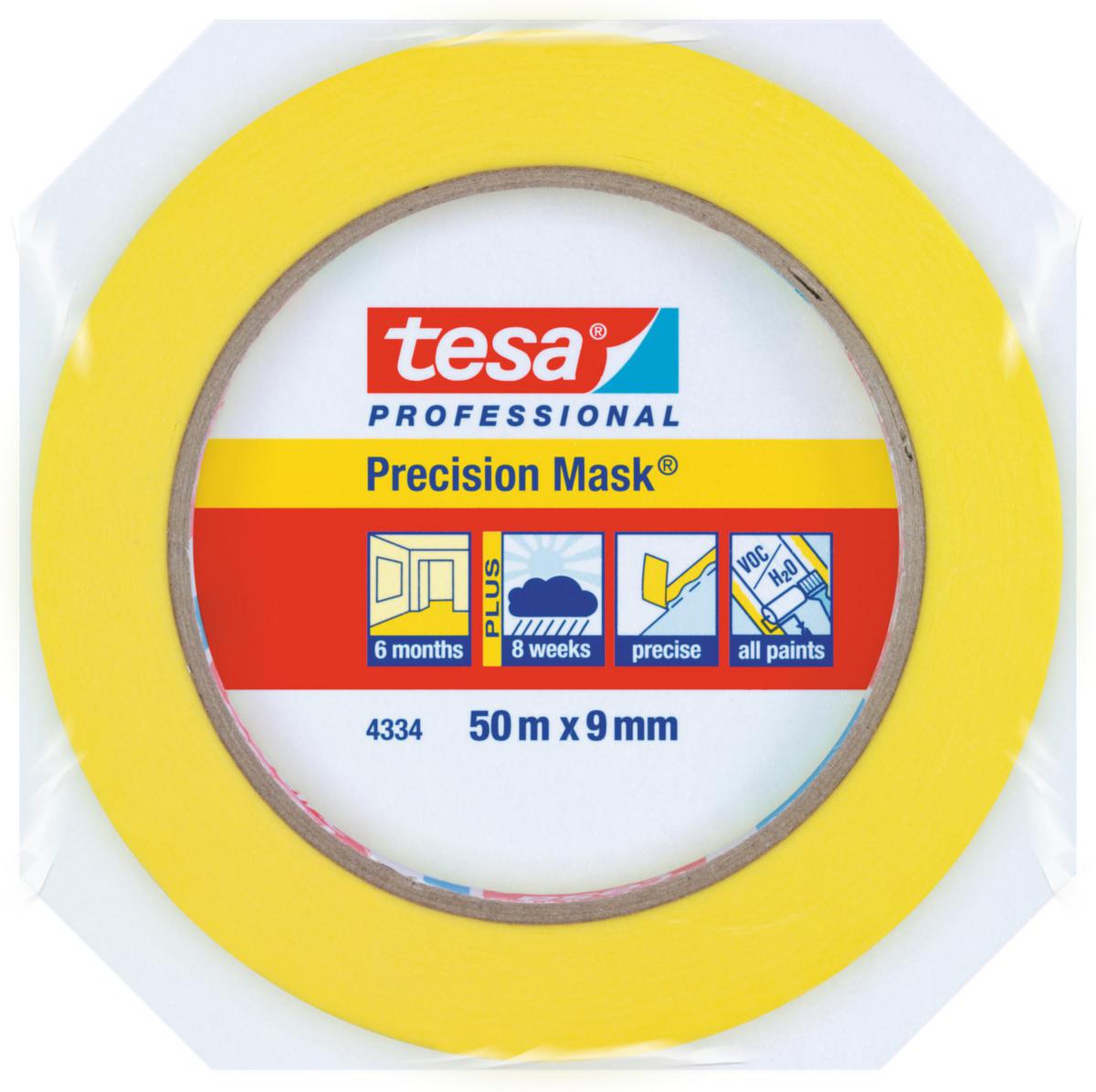 Maskeringstejp Tesa Precision Mask 4334 - PRECISION MASK 4334 INOMHUS 50M X 9MM GUL SNABBKANT