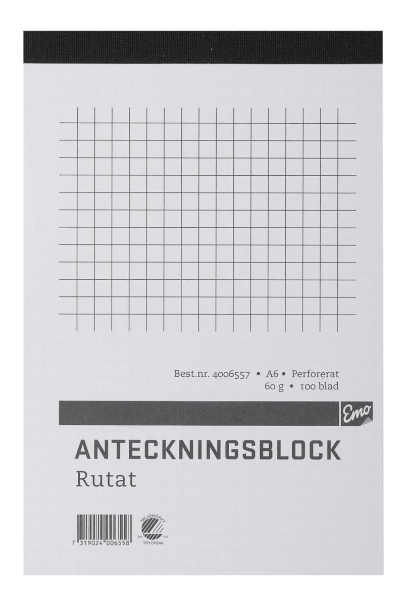 Anteckningsblock A6 Rutat - ANTECKNINGSBLOCK A6 RUTAT 60 G PERFORERAT 100 BLAD