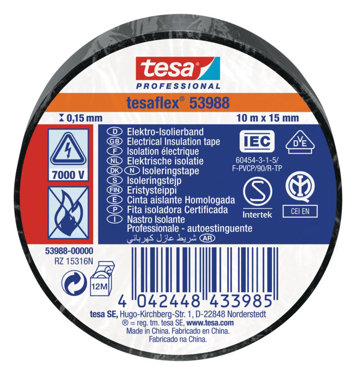 Isoleringstejp Tesa 53988 - ISOLERINGSTEJP TESA 53988 SVART 10MX15MM