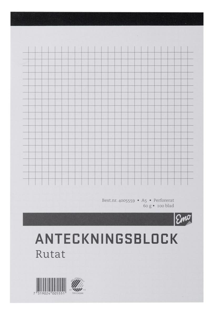 Anteckningsblock A5 Rutat - ANTECKNINGSBLOCK A5 RUTAT 60 G. 100 BLAD