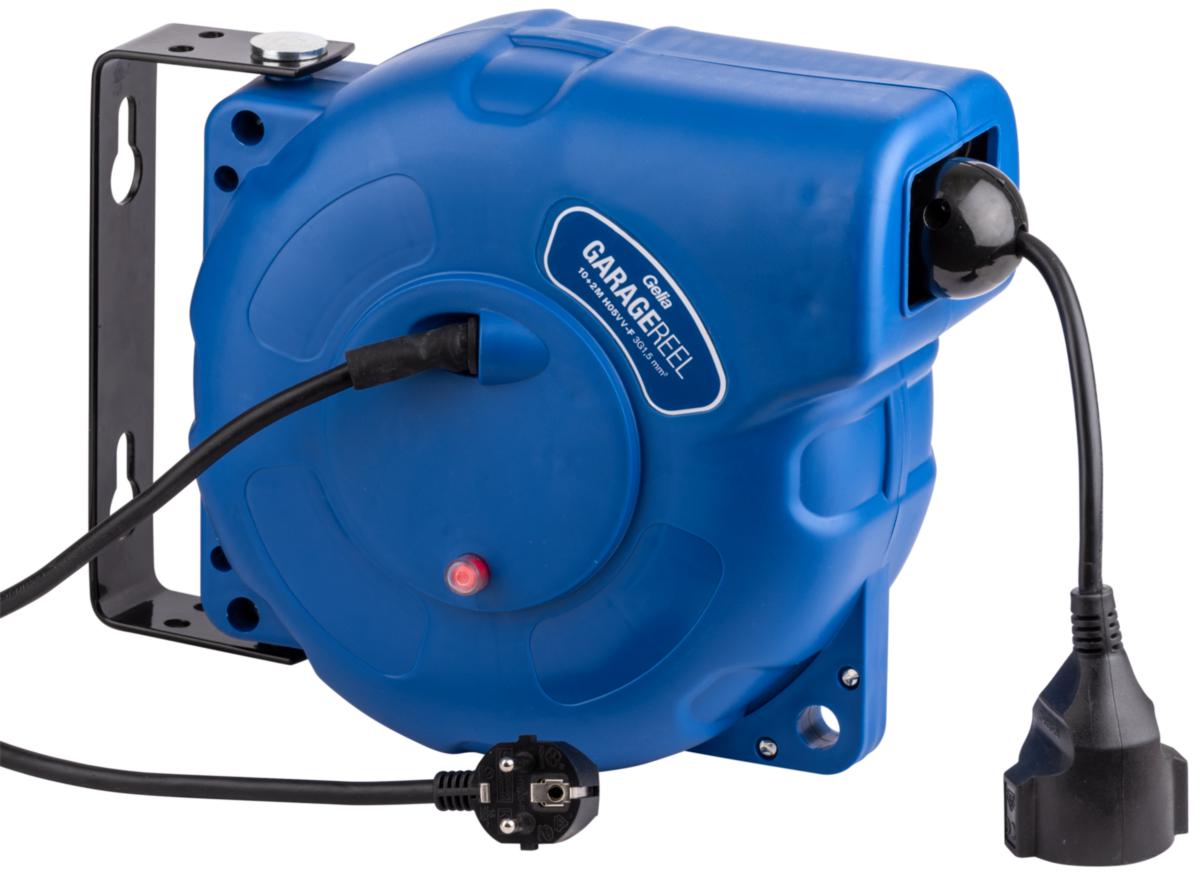 Kabelvinda, garagevinda, jordad, för väggmontage - KABELVINDA VÄGGMONTAGE 2+10 M H05VV-F 3G1.5