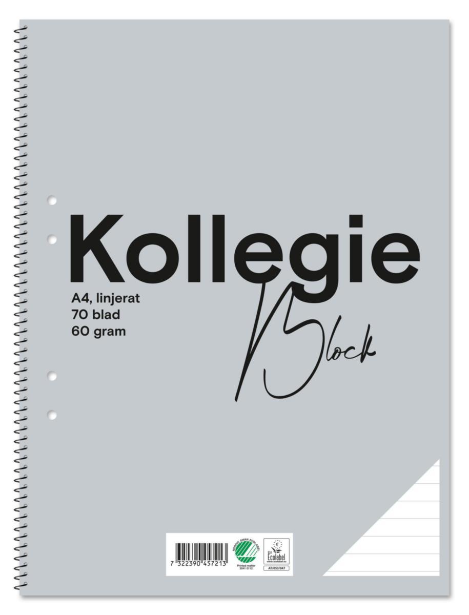 Kollegieblock A4 60g - KOLLEGIEBLOCK A4 60G LINJERAT 70 BLAD HÅLAT SPIRALBINDNING