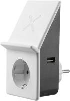 Laddare vägguttag Qi, trådlös, 10 W, 1 USB, 1 schuko