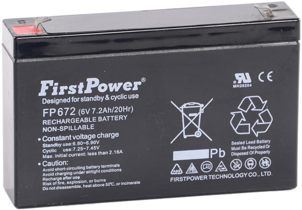 Blybatteri FirstPower Vrla - BATTERI VRLA 6V 7,2AH FIRSTPOWER FP672