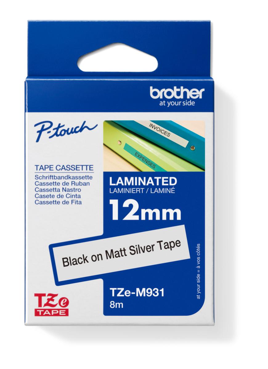 Etikettape Brother TZe M931 - MÄRKBAND BROTHER TZM931 12MM MATT SILVER MED SVART TEXT