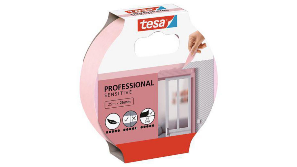 Maskeringstejp professional sensitive, inomhus, Tesa - MASKERINGSTEJP TESA SENSITIVE PROFESSIONAL 25MM X 25M ROSA