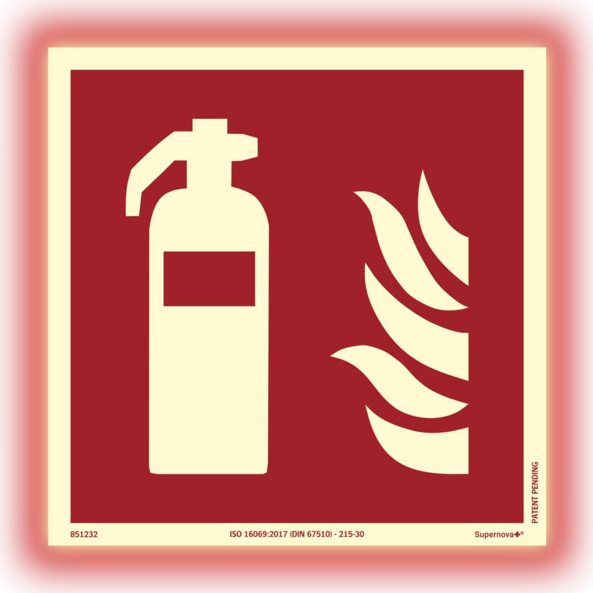 Färgefterlysande "Brandskyltar ISO" Supernova+® - SKYLT BRANDSLÄCKARE SYSTEMTEXT DUBBELSID SUPERNOVA+ 200X200MM