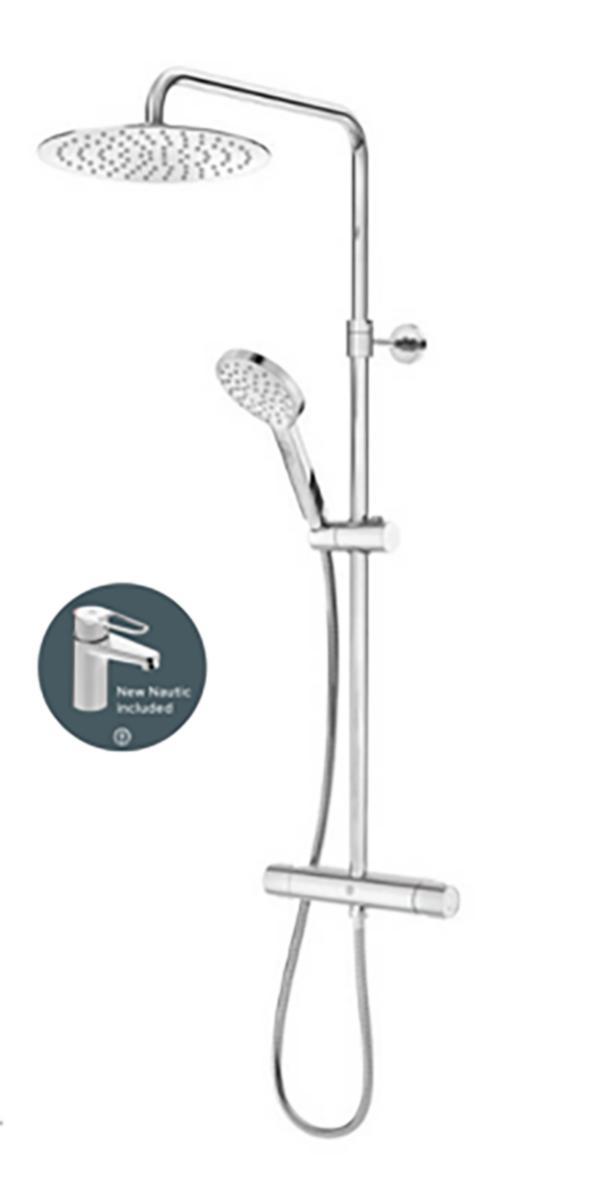 Takduschset Nya Nautic med bipackad tvättställsblandare, Gustavsberg - GBG NYA NAUTIC PAKET 160C/C TAKDUSCHSET/TV.ST.BL, KROM