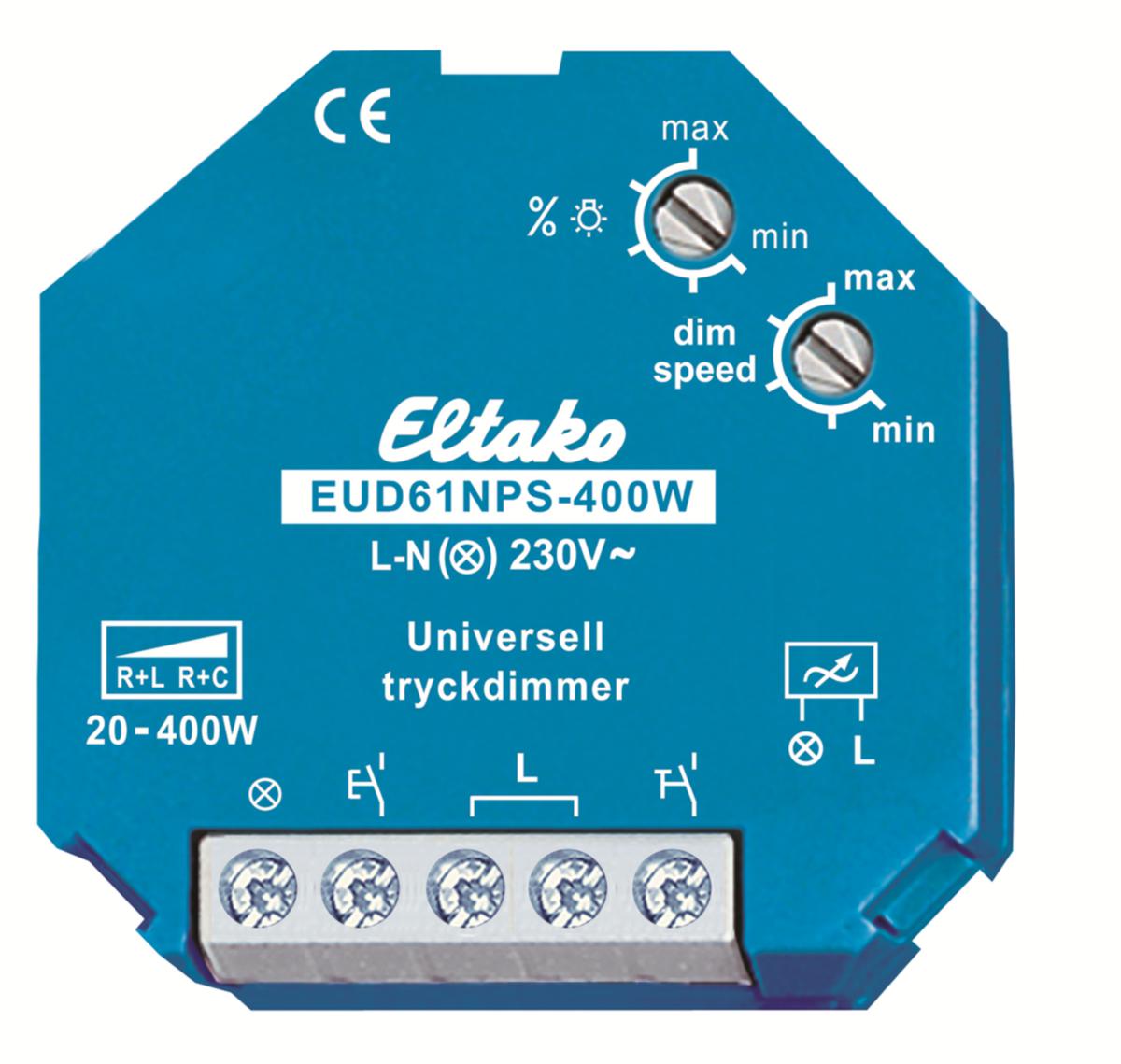 Tryckknappsdimmer universial utan nolla, EUD61 - DOSDIMMER ELTAKO UNI 20-400W 