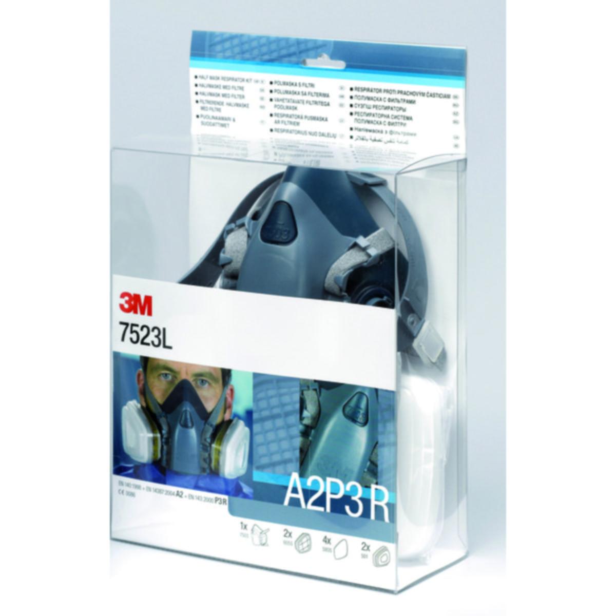 Halvmask 3M 7523 Packout - HALVMASK 3M 7523 PACKOUT INKL GAS- O PARTIKELFILTER STL M