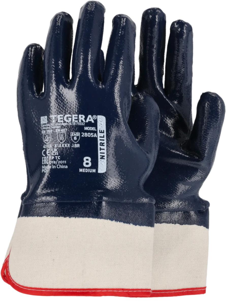 Handske Tegera 2805A - HANDSKE TEGERA 2805A HELDOPP NITRIL BLÅ KRAGE STL 8
