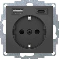 Vägguttagsinsats 1-vägs  med USB A+C, S1