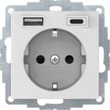 Vägguttagsinsats 1-vägs  med USB A+C, S1