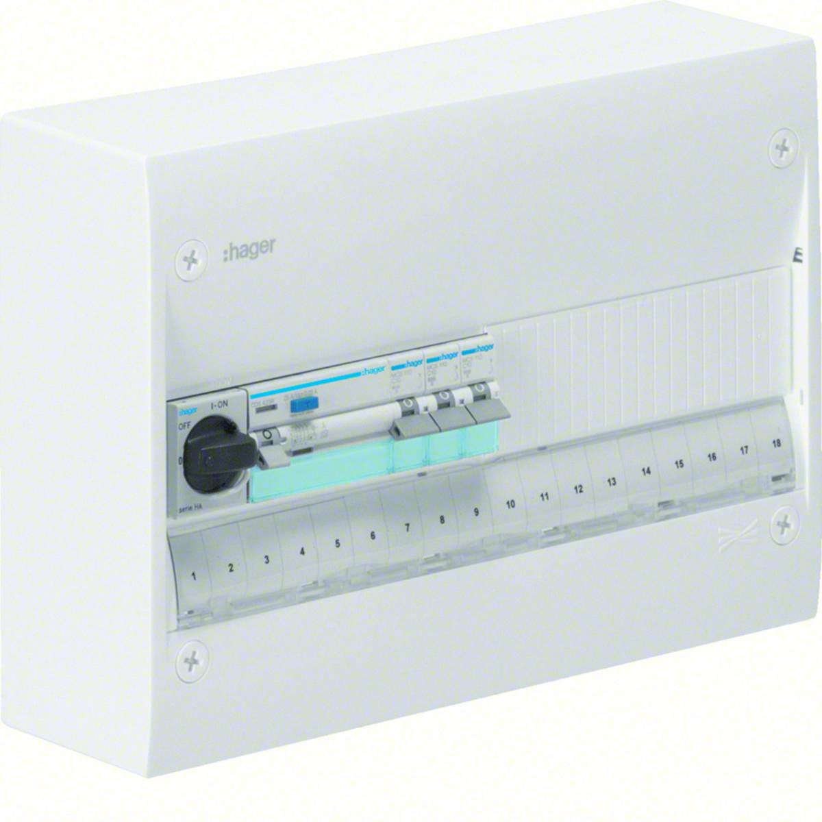 Normcentral förmonterad, utanpåliggande, Gamma, Hager - NORMCENTRAL 1X18MOD FÖRMONTERAD HAGER GD118SF