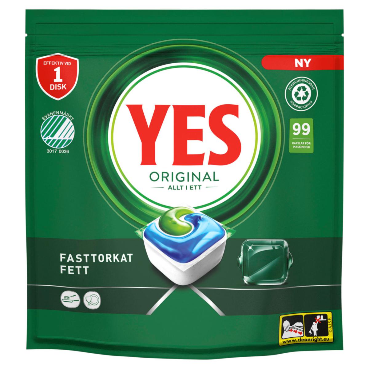 Maskindiskmedel YES Original Allt i Ett - MASKINDISKMEDEL YES ORIGINAL 99ST ALL IN ONE