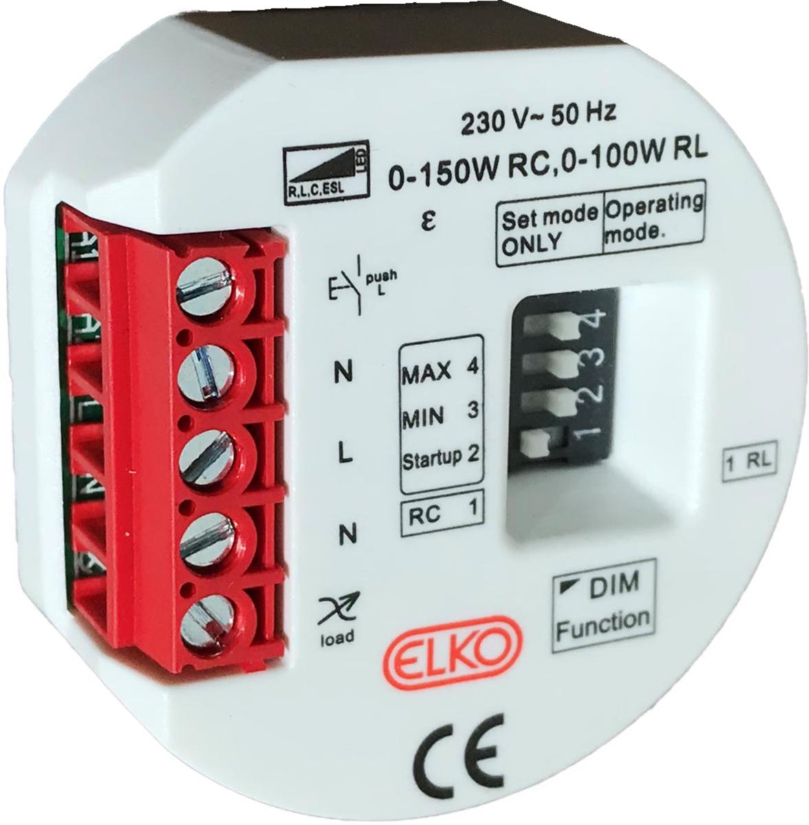 Dosdimmer, 3-tråd 0-150 W LED, Elko - DIMMERPUCK 3-TRÅD 0-150W LED INKL IMPULSFJÄDER ELKO