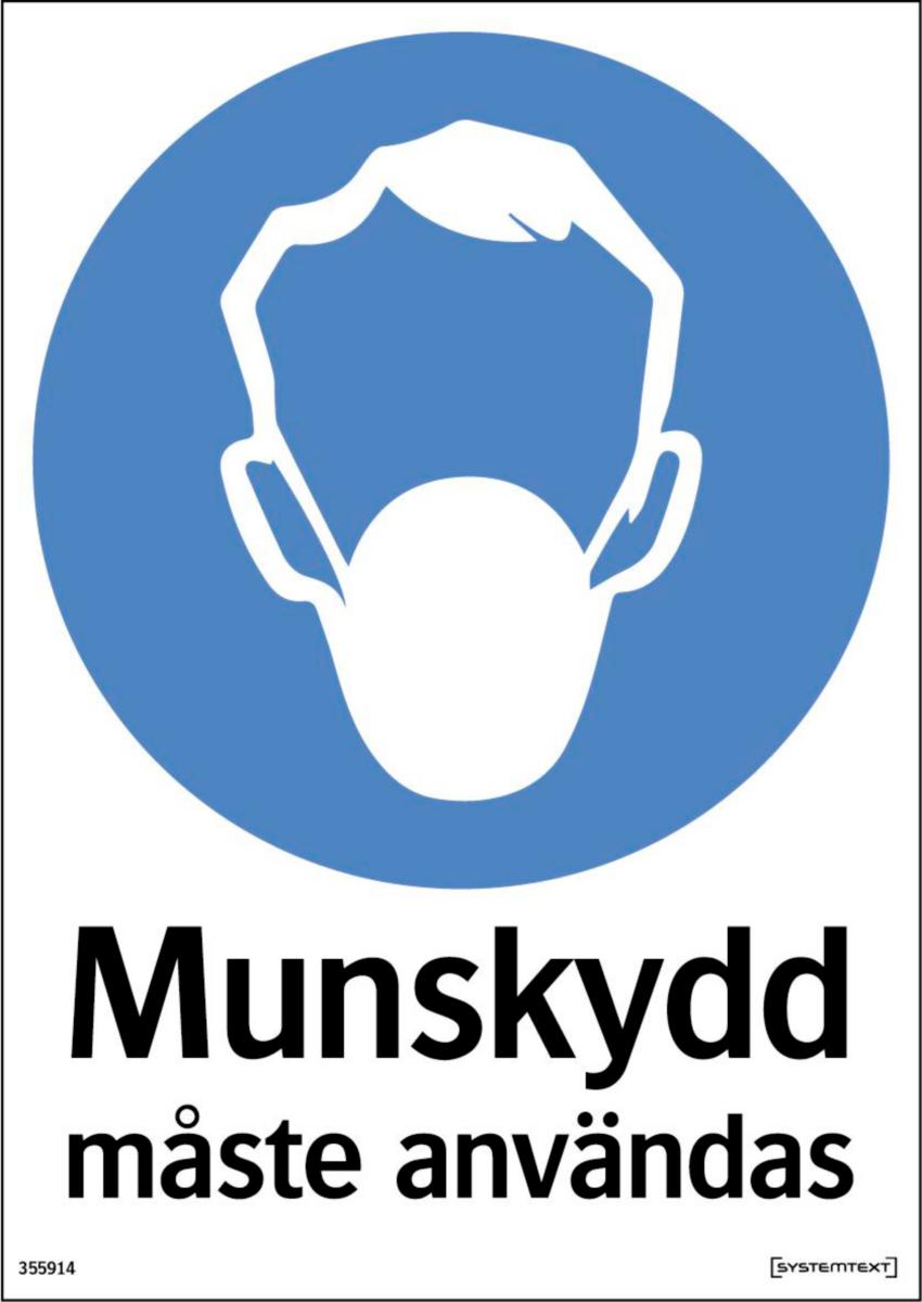 Påbudsskyltar "Skyddsutrustning" - SKYLT MUNSKYDD MÅSTE ANVÄNDAS 210X297 MM HÅRDPLAST