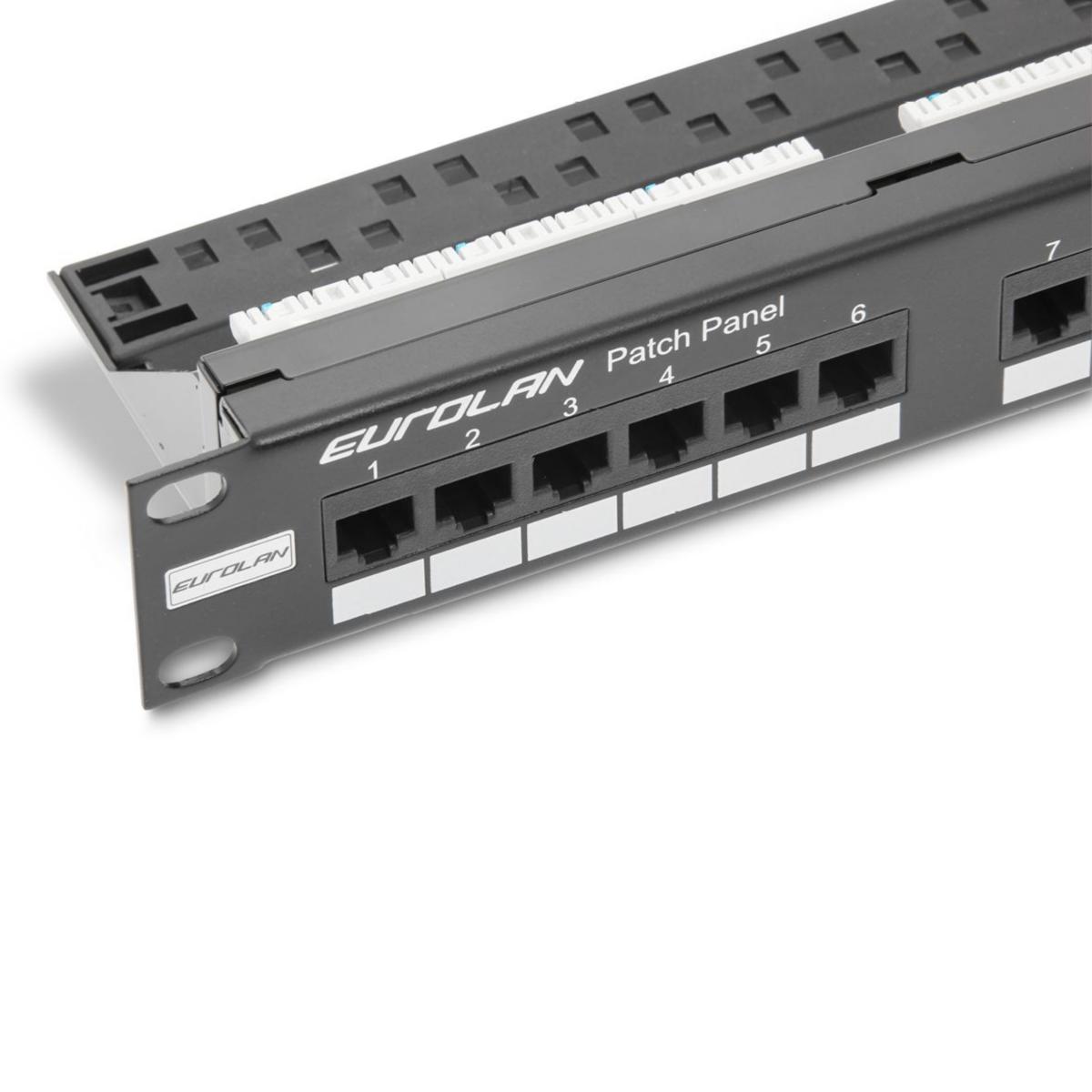 Patchpanel Cat6 UTP, Eurolan - PANEL C6 UTP 24XRJ45 SVART 27B-U6-24BL