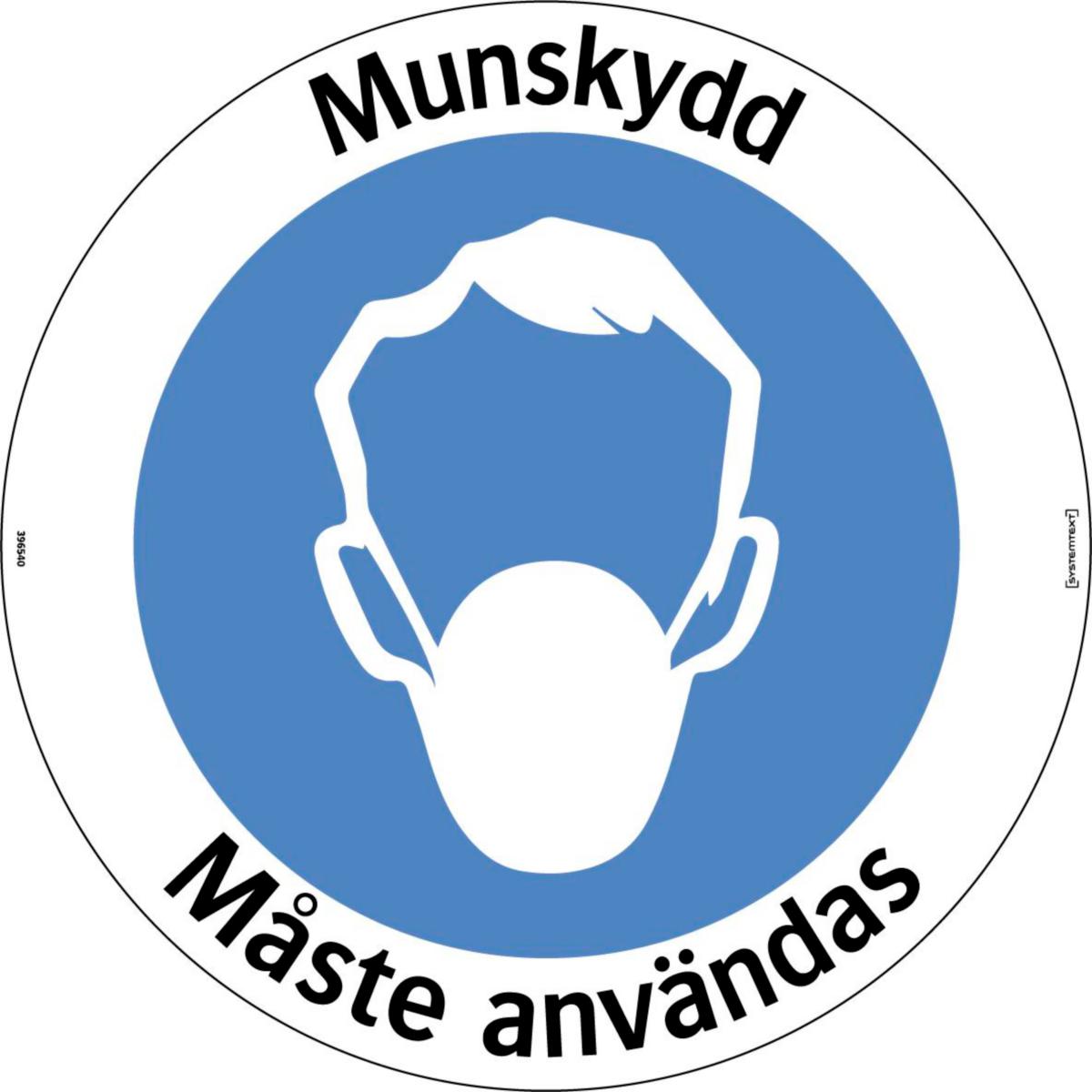 Golvdekal påbud "Skyddsutrustning" - GOLVDEKAL MUNSKYDD MÅSTE ANVÄNDAS 410 MM
