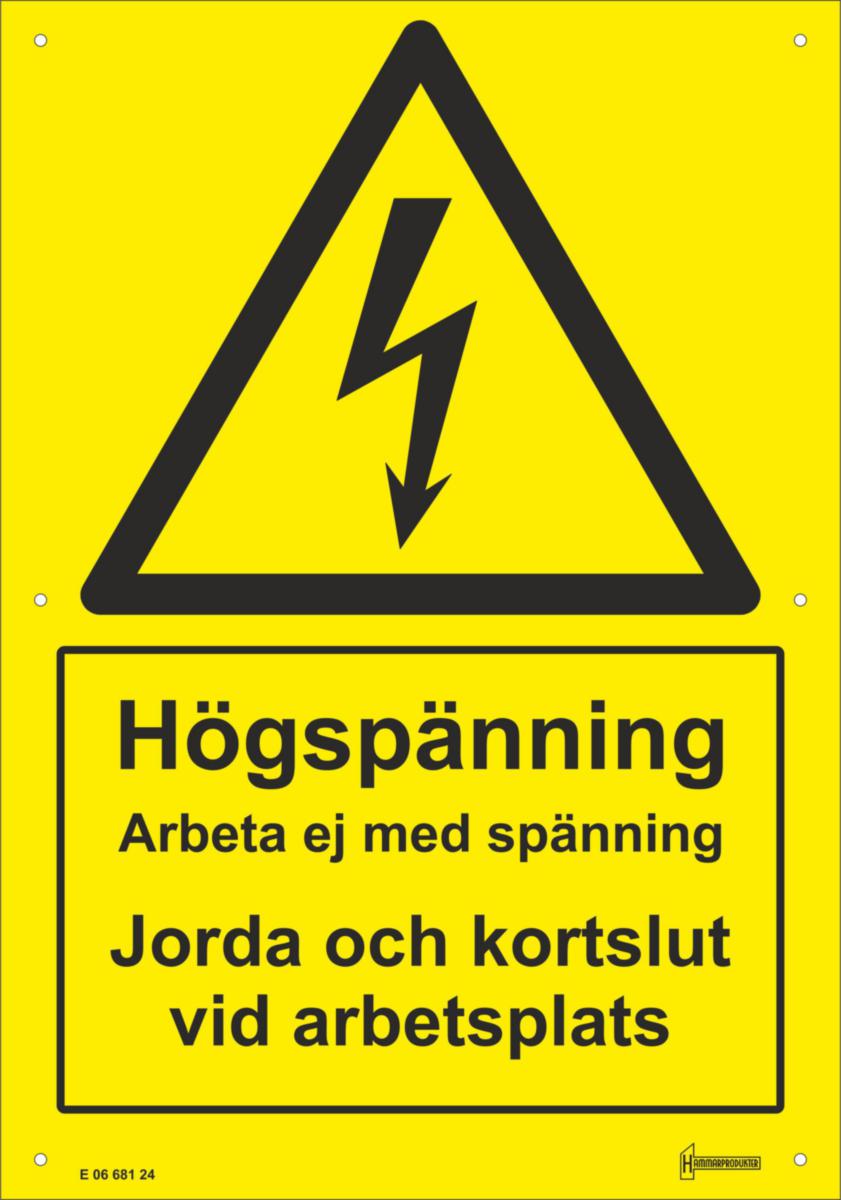 Skylt V1307 - SKYLT "HÖGSPÄNNING" 210x300mm AL-PLÅT 0,7mm
