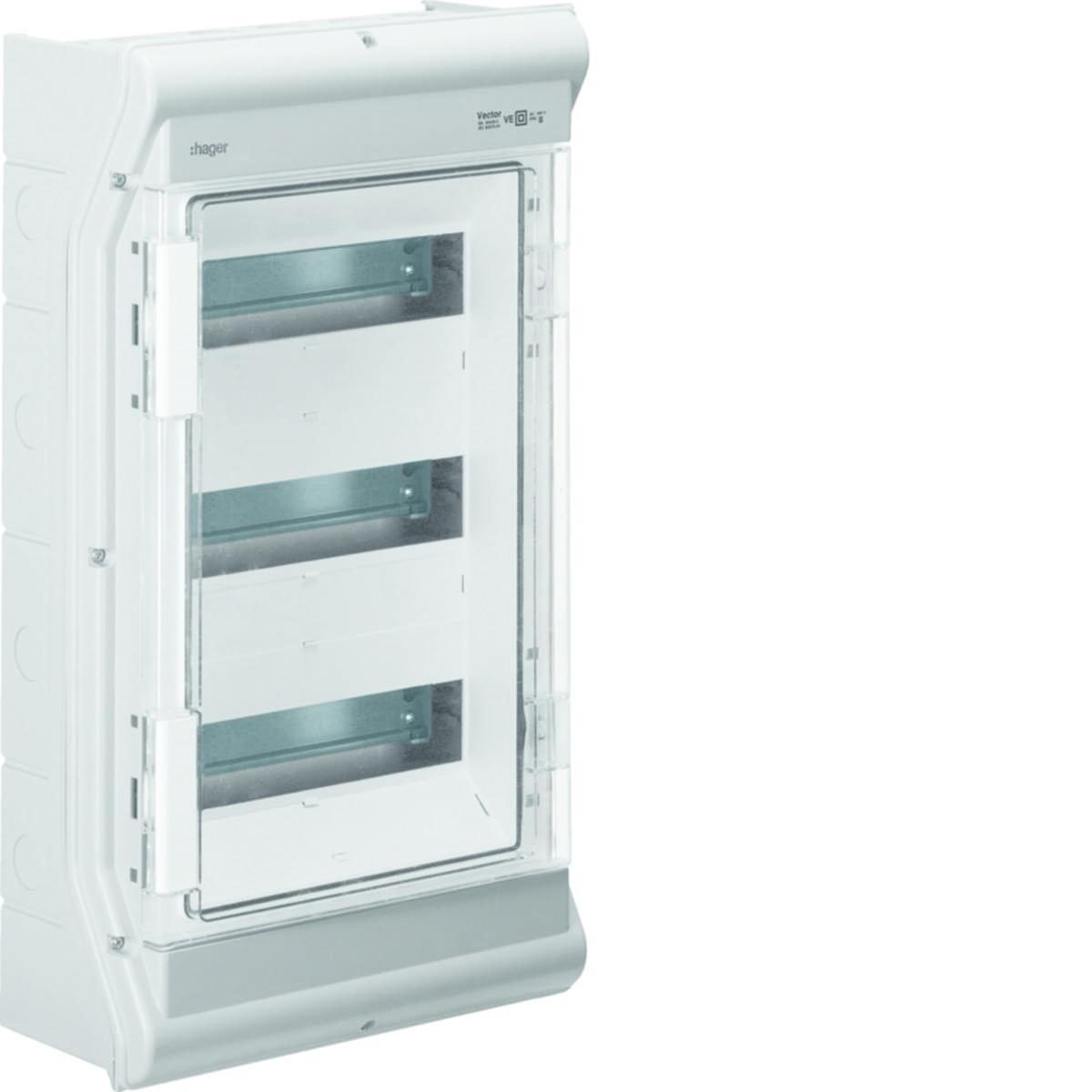 Kapsling Vector, utomhus, Hager - NORMKAPSLING 3X12MOD UTOMHUS VECTOR IP65 HAGER VE312PN
