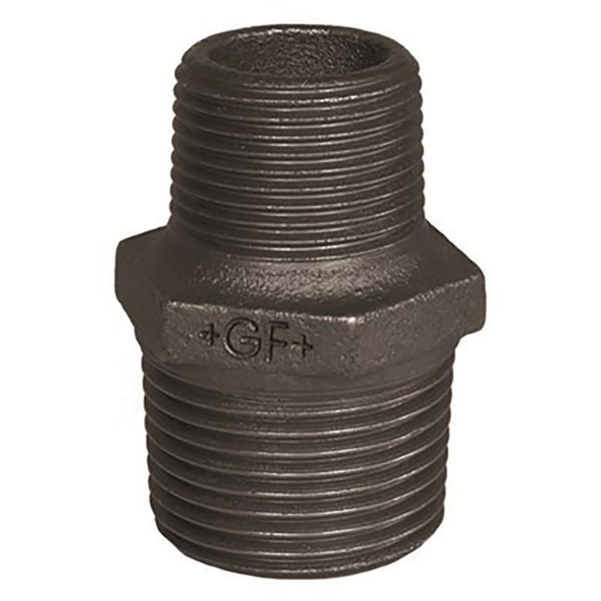 Sexkantnippel, förminskad, aducerad, svart, utvändig gänga. Int nr 245. - 25X15 SV AD 6-KANTNIPPEL 245 EN10242/A2