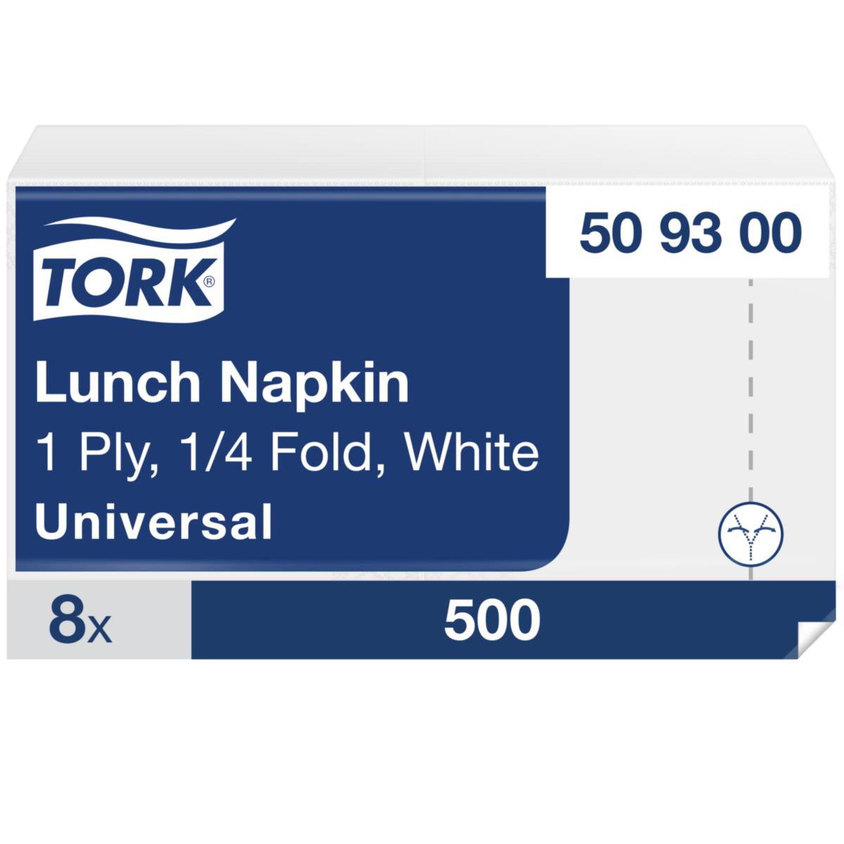 Lunchservett Tork Universal - LUNCHSERVETT 1-LAGER TORK VIT 32,5x32,5CM 1/4-VIKTA 500/FRP