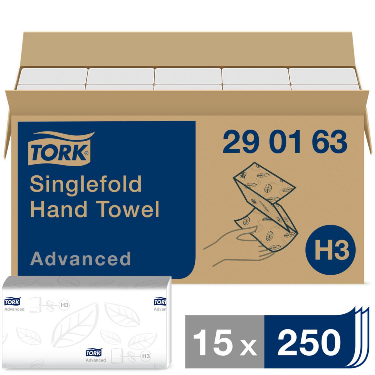 Pappershandduk Advanced H3, Tork - HANDDUK TORK ADVANCED V-VIKT H3 VIT 23X25 250/FRP 290163