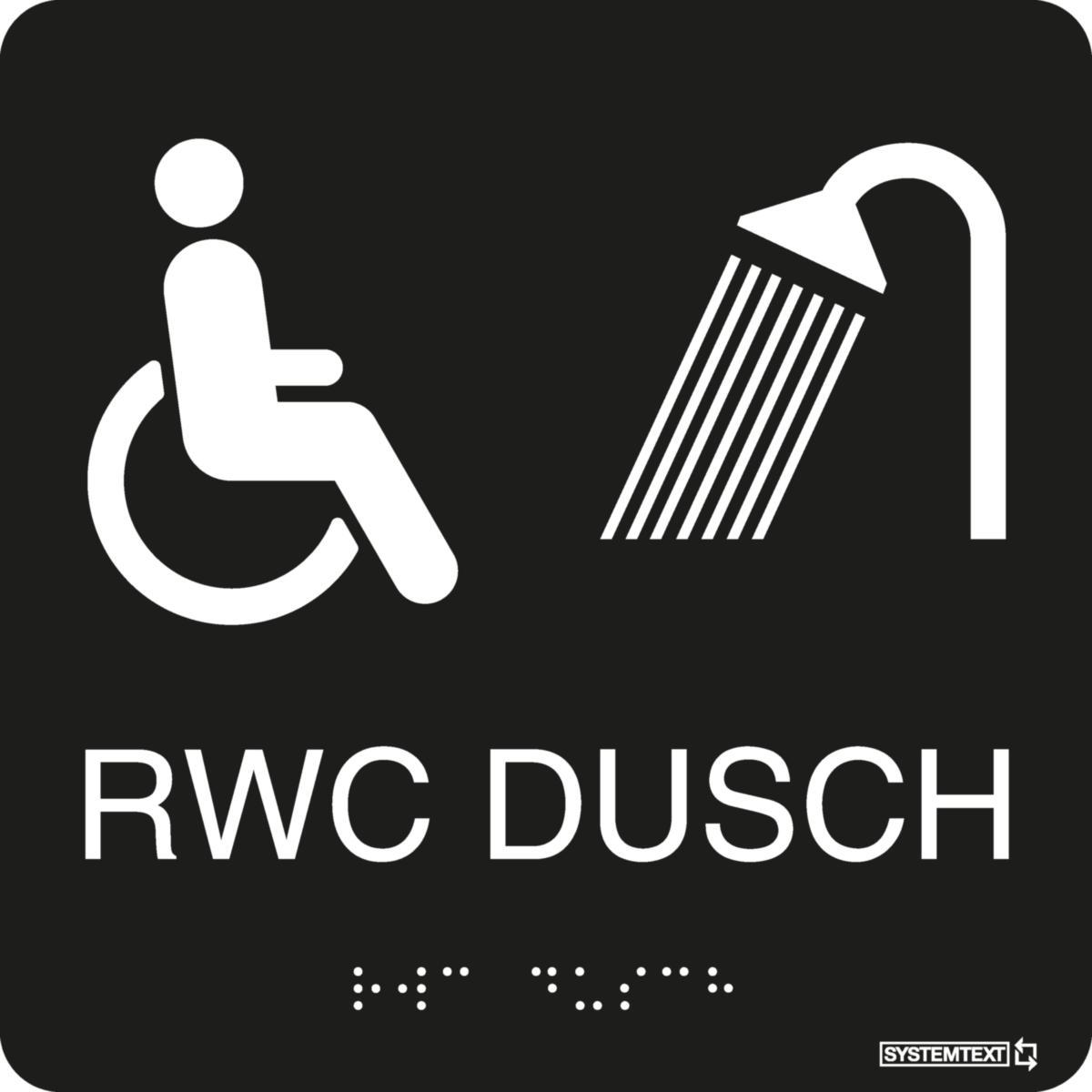 Taktilskyltar - SKYLT SYSTEMTEXT TAKTIL RWC DUSCH SVART 150X150MM