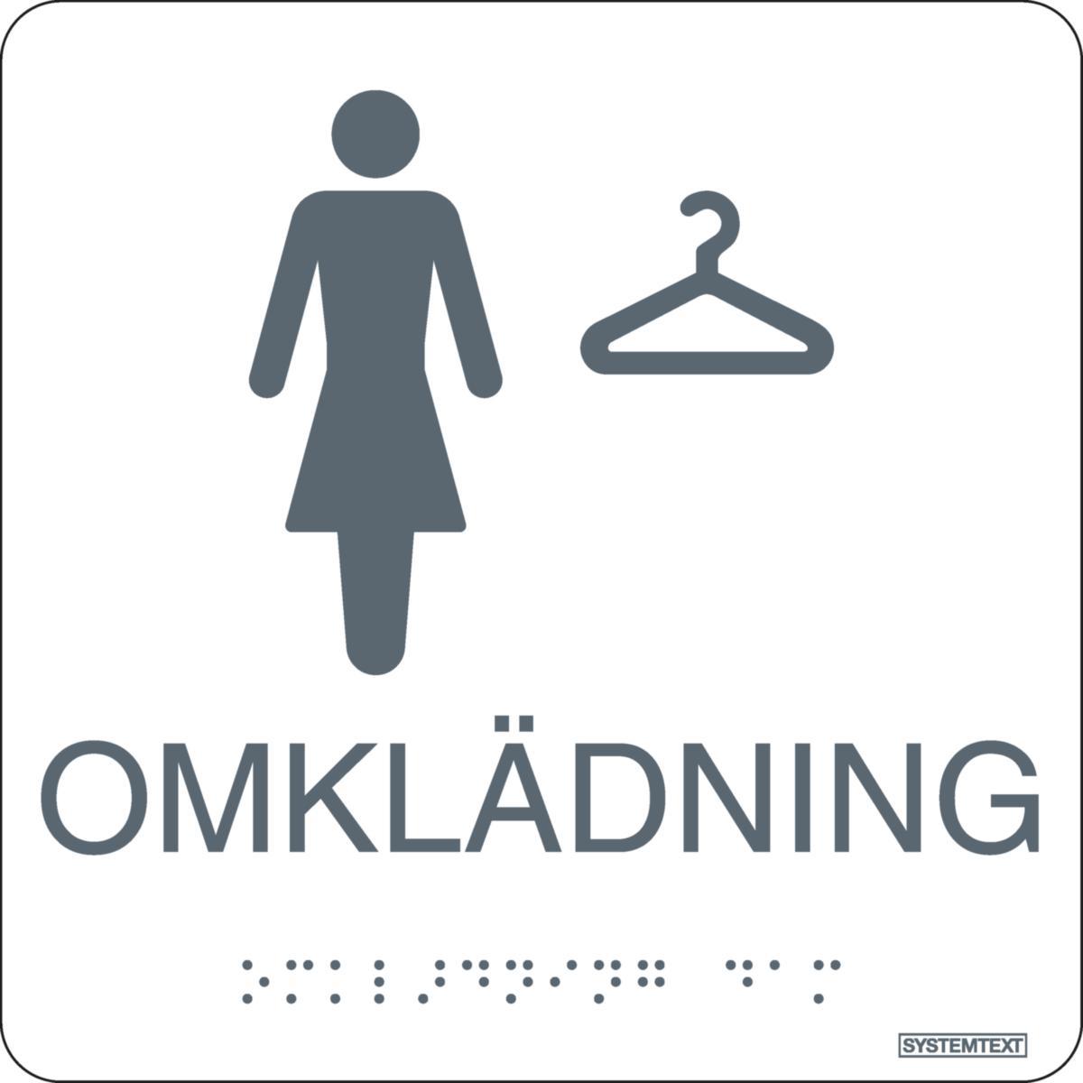 Taktilskyltar - SKYLT SYSTEMTEXT TAKTIL DAMER OMKLÄDNING VIT 150X150MM