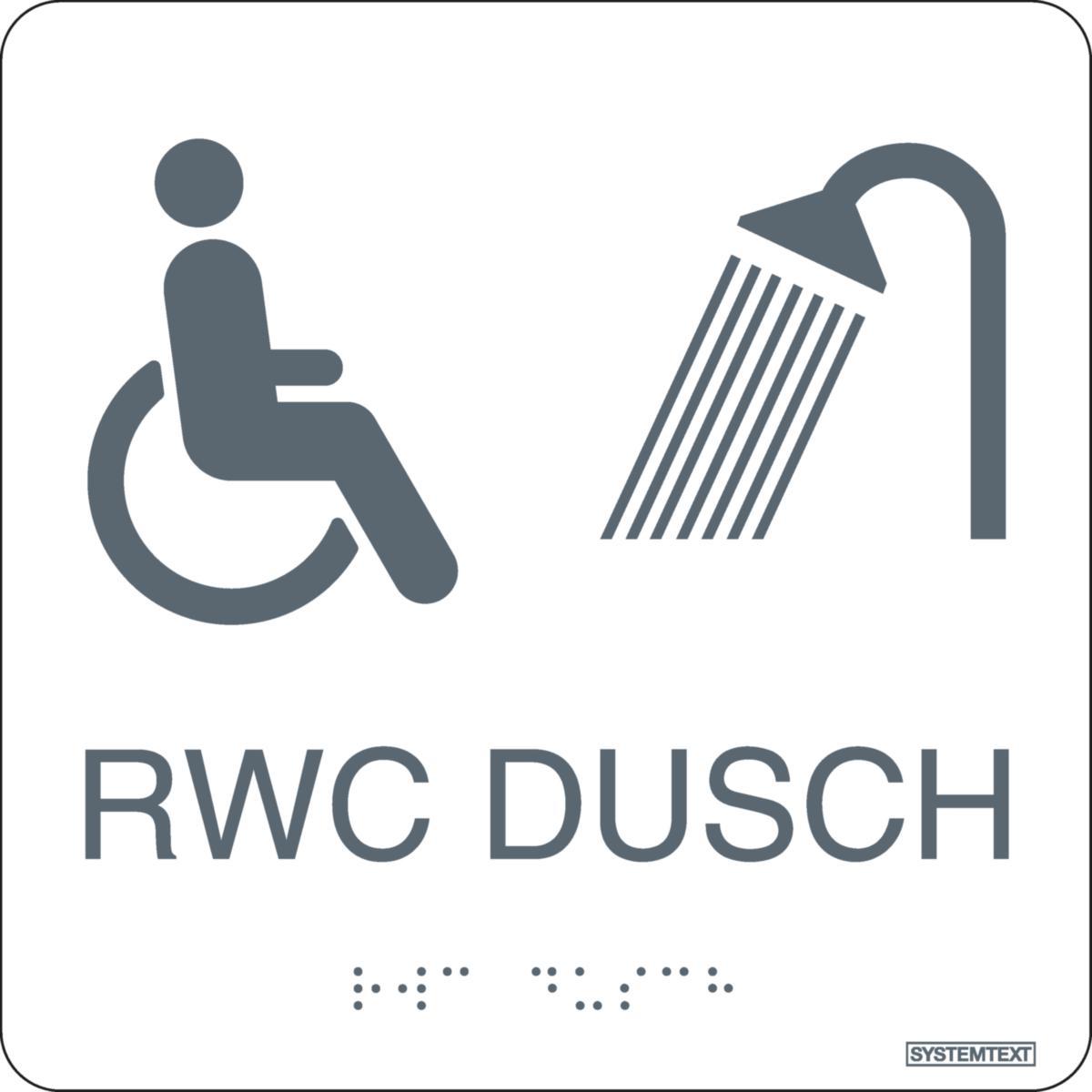 Taktilskyltar - SKYLT SYSTEMTEXT TAKTIL RWC DUSCH VIT 150X150MM