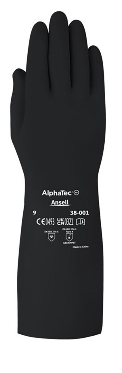 Kemskyddshandske Ansell 38-001 AlphaTec - HANDSKE ANSELL ALPHATEC 38-001 0.35MM 35CM BUTYL SVART STL 7