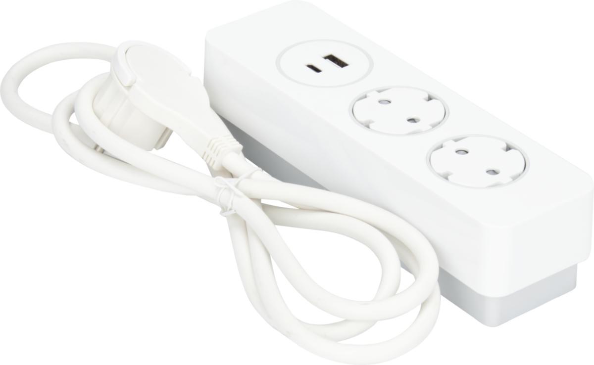 Grenuttag Pure Push, kombi, jordat + USB A + USB C - GRENUTTAG 2+1+1 KOMB 2M VIT PURE PUSH 2JORD+1USB A+1USB C